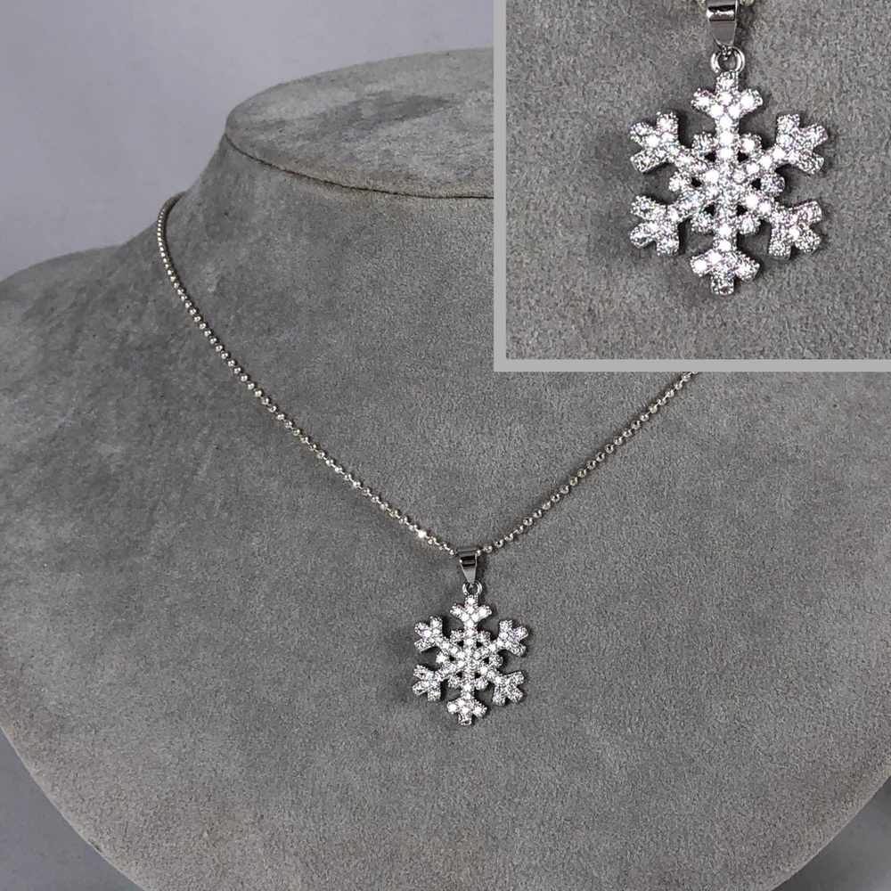 Crystal Sparkles Snowflake Necklace 16”